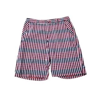 Lululemon Kahuna Golf Shorts Mens 34 Blue Red Grey Plaid Checks Chino 10" Inseam